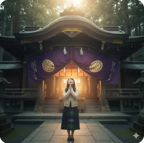 拝殿の幕が上がるのは吉兆の証